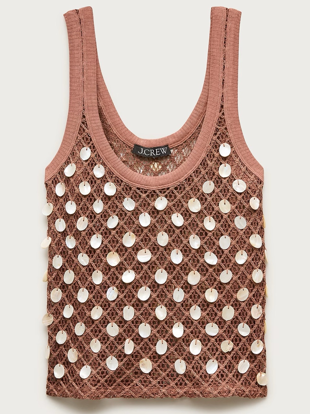 NWT J. CREW Crochet Shell-embroidered tank top elm wood brown size large CA834